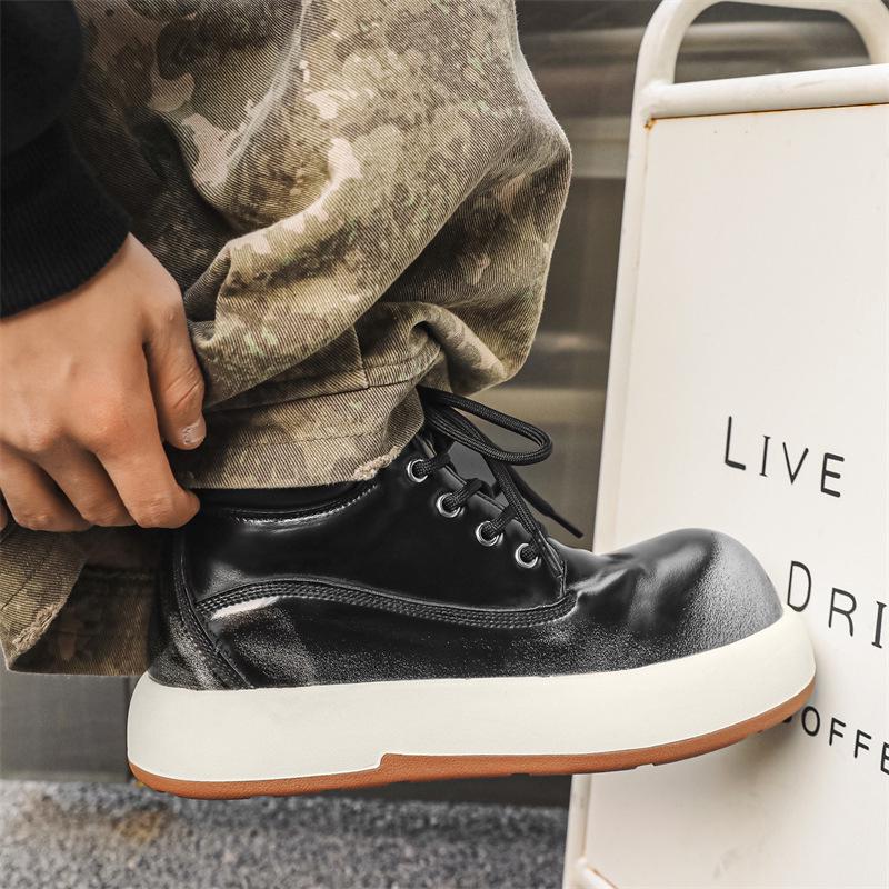 Men's Mid-Top Thick-Soled Height-Boost British Style Big-Head Bread Martin Boots 24076-J