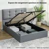 Lit coffre 140x190, Cadre de lit double rembourré avec sommier à lattes en bois et rangement caché, sans matelas, Gris
