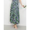JUZUI Retro French Color-Block Floral Print A-line Midi Skirt