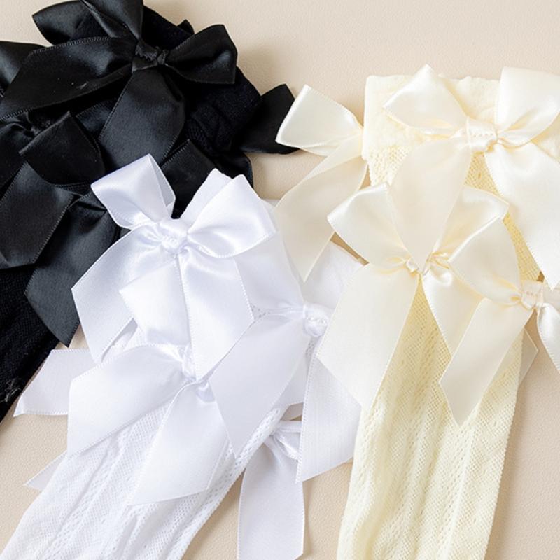 Lovely Girls Knee Length Socks for Youth, Sweet Bowknot Charm Middle Tube Socks for Stage Performances and Parties