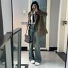 New American high-waisted velvet slightly pulled jeans, autumn and winter retro large-size fat mm floor-mopping flared pants