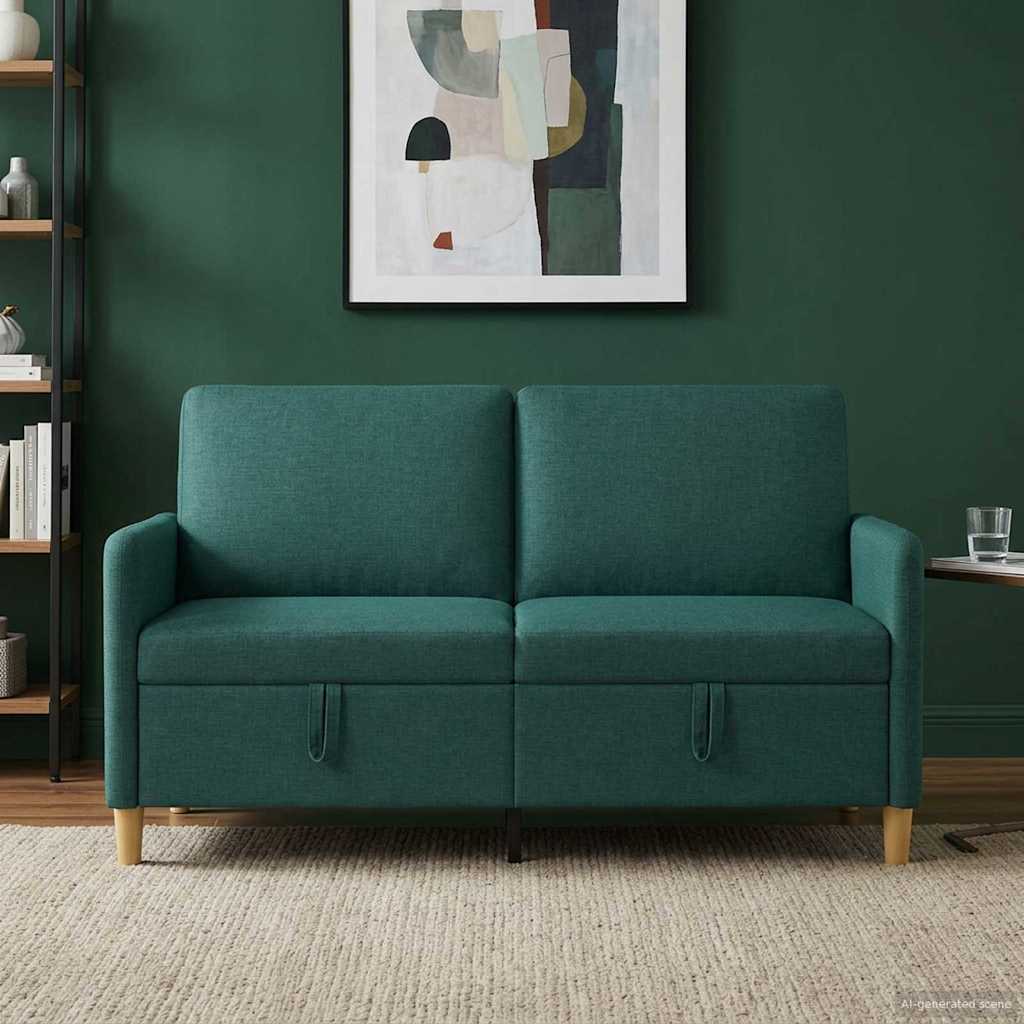 2 Seater Storage Sofa in Dark Green 152 x 78 x 87 cm Polyester