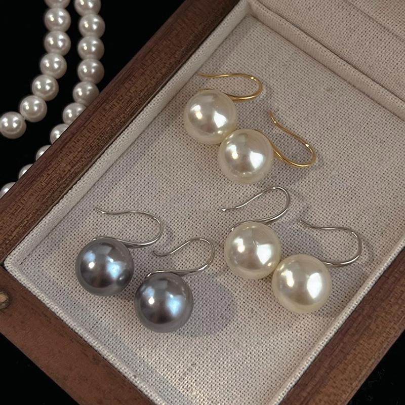 French 12Mm Big Champagne Imitation Pearl Ear Hook Earrings For Women Personalized Wedding Jewelry
