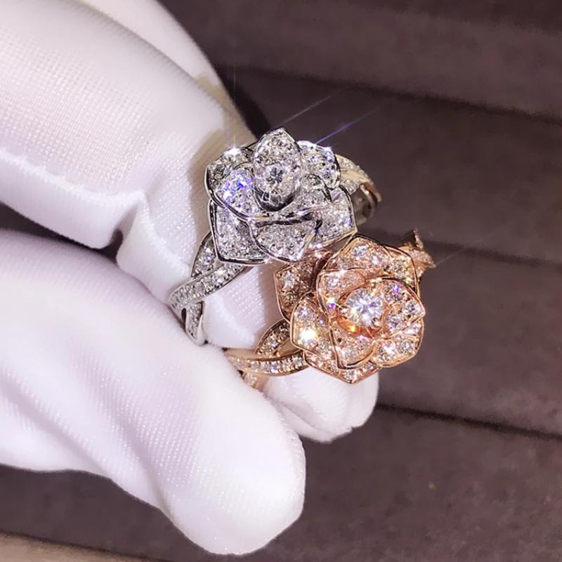 

New Personalized Light Luxury Zircon Rose Women s Ring 5&ROSE GOLD COLOR белый