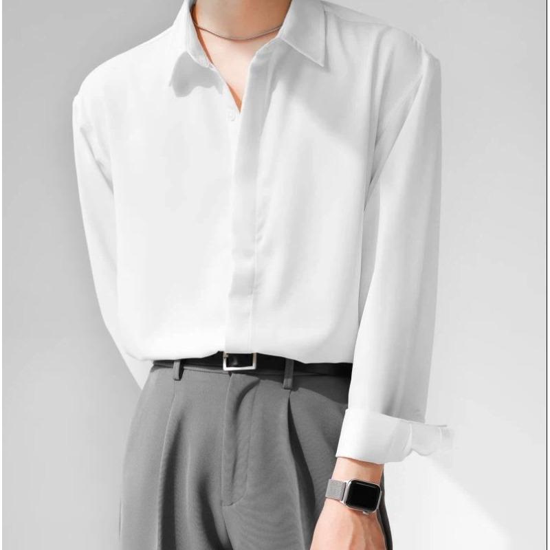 

Men s Solid Color Long Sleeve Dress Shirt Casual Business Button Down Top L білий