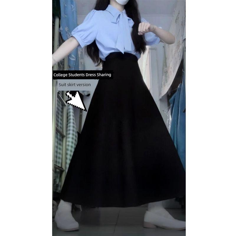 

Black Suit Skirt Female Mid Length Long Length 2025 New Arrival Summer Slimming Drape College Student Interview Formal Wear Umbrella Skirt Black 3XL