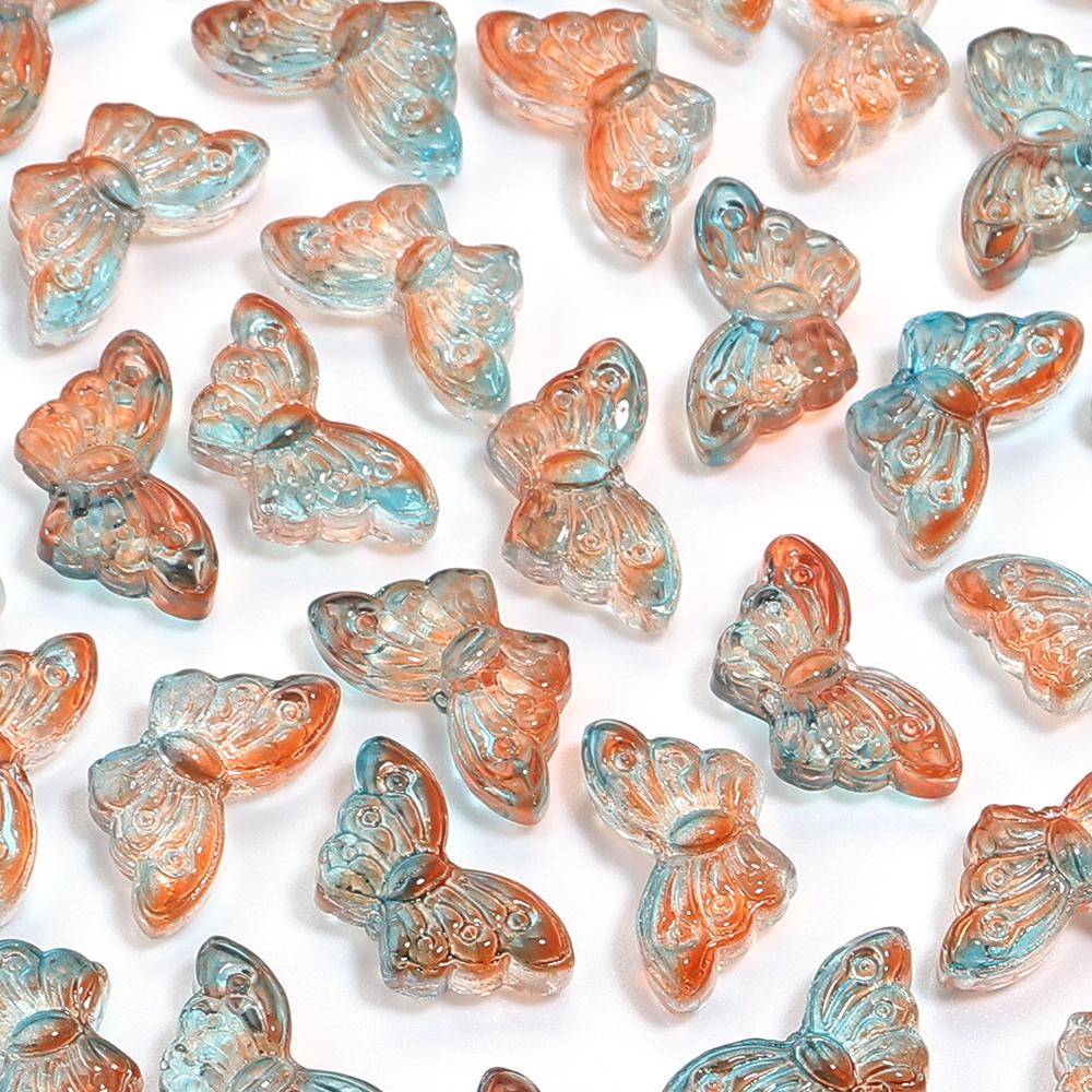 50pcs Butterfly Glass Beads 15x8mm Colorful Lampwork Loose Beads For Jewelry Making DIY Bracelets Necklace Keychain Accessories