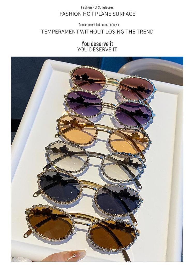 Star Diamond Rhinestone Round Frame Sunglasses - Versatile & High-End Glasses for Parties