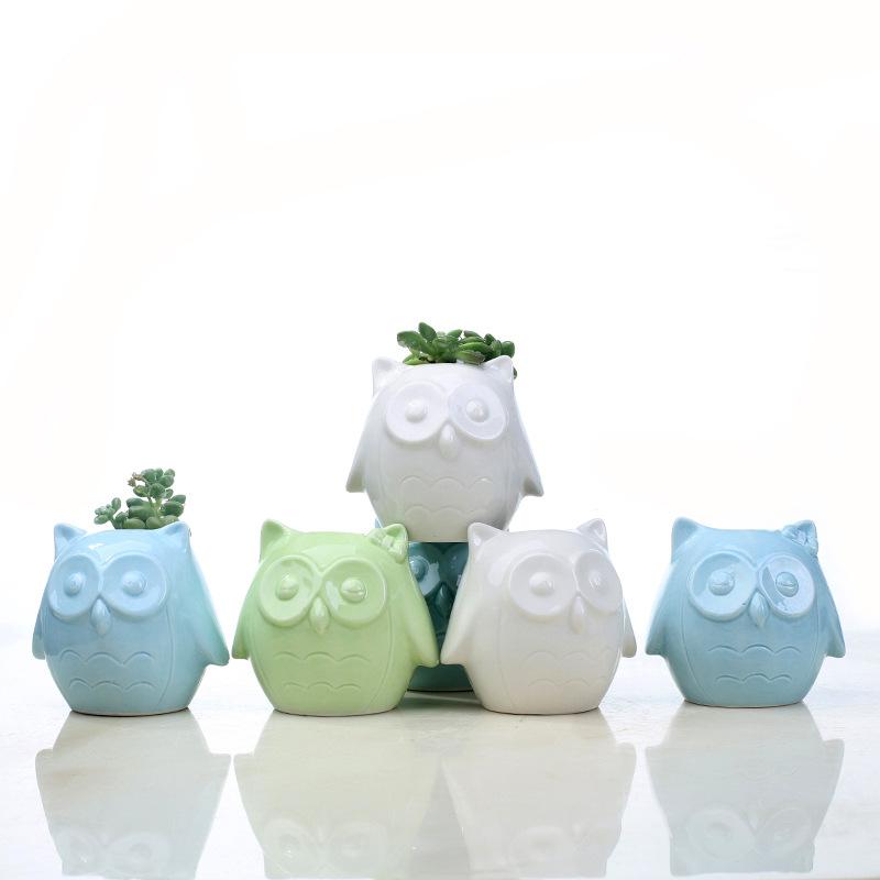 New Japanese And Korean Animal Flower Pot Series, A Variety Of Creative White And Blue Small Flower Pot Ornaments, Owl Succulent Pot