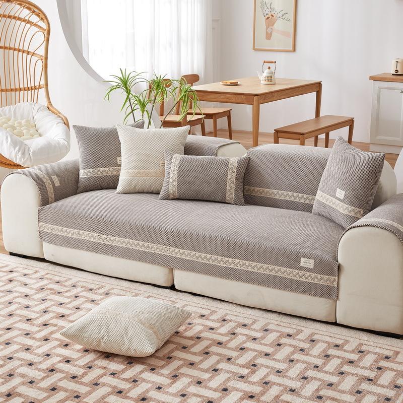 

Вельветовая подушка для дивана, всесезонная универсальная нескользящая зимняя плюшевая утолщенная теплая крышка для дивана, кружевная спинка, подлокотник, тканевый чехол 70x70cm 1pcs серый