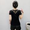 Designer Cross V-neck Shiny Hot Diamond Mesh T-shirt Summer High Quality Short Sleeve Tees Women's Tops
