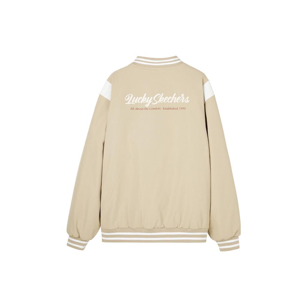 Skechers New Year Series Color Block Letter Print Single-Breasted Baseball Cotton Jacket Unisex jackets Irish-Cream L124U054-028R