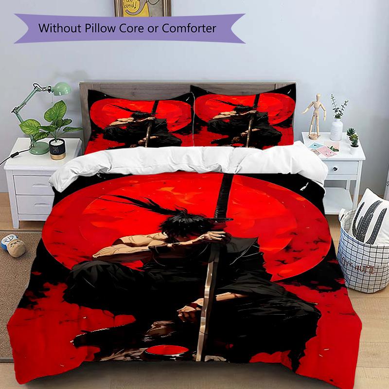 

3pcs Anime Samurai Bedding Set - Includes One Quilt Cover and Two Pillowcases (No Core), Bedroom and Guest Room Decoration, Featuring an Anime Samurai 135x200cm