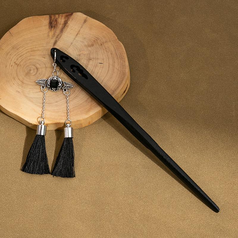 Ancient Style Fan Hairpin Classical Ebony Hanfu Simple Hairpin New Chinese Style Advanced Fan Plate Hair Wooden Hairpin Headdress