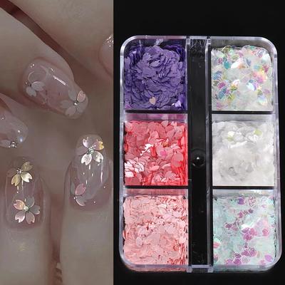 6 Gitter Sakura Blütenblatt Chip Nagel Pailletten Kirschblüten Glitzer Aufkleber Frühling japanische holografische Dekor Flakes SAS128