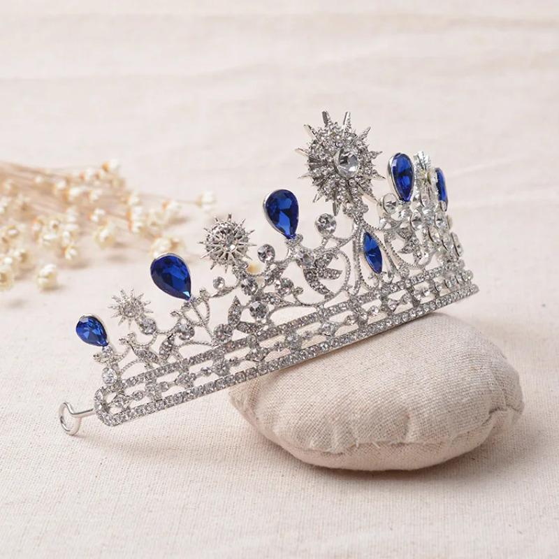 Luxury Elegant Blue Rhinestone Bridal Tiara Crystal Wedding Quinceanera Tiaras And Crowns Pageant Tiara Hair Jewelry Accessories