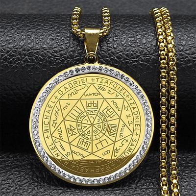 1Pc Stainless Steel Necklace Jewelry Seven Archangels Magic Array Round Brand Pendant DIY Accessories