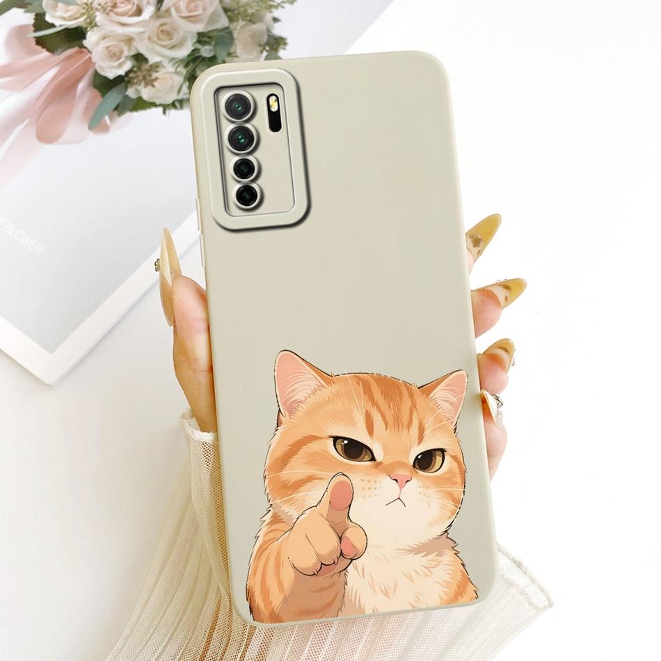 For Huawei Nova 7 SE 5G / P40 Lite (5G) CDY-NX9A CDY-NX9B Cute Cat Flower Cartoon Phone Case Shockproof Soft Silicone Bumpers