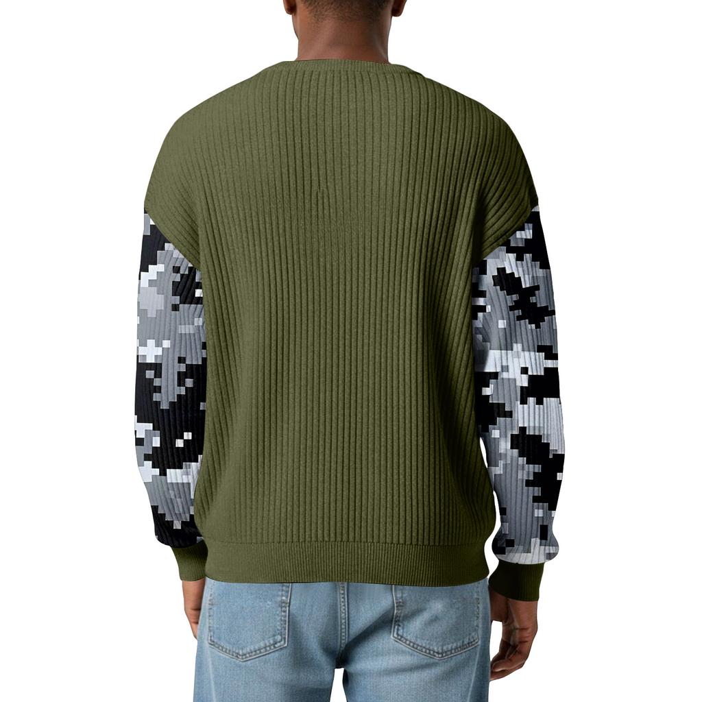 Men's Camouflage Stylish V-Neck Ribbed Textured Long-Sleeve T-Shirt