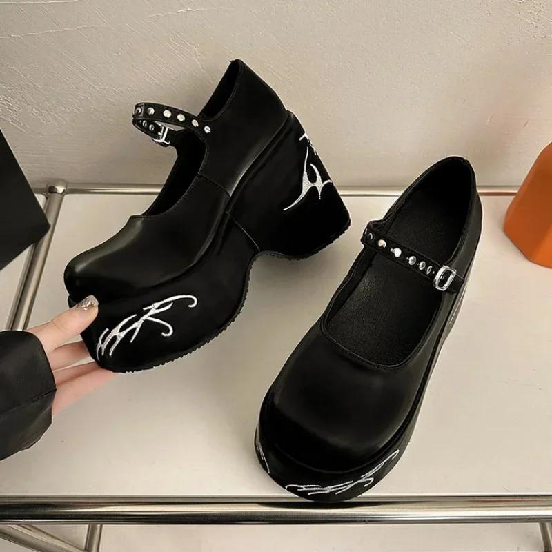 Dámske Platformové Topánky Marie Janes Topánky na Vysokom Podpätku Nový Dizajnérsky Potlač Náhodné Nízke Topánky Lodičky na Šaty Zapatos Mujer