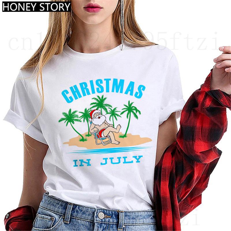 Fashion Cartoon Christmas Tree Graphic Women T-Shirts Summer Short Sleeve O-Neck Female Tops Streetwear Y2K Clothing