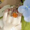 Adjustable Open Ring for Women Fancy Orange Flower Design Imitation Padparadscha Gemstone