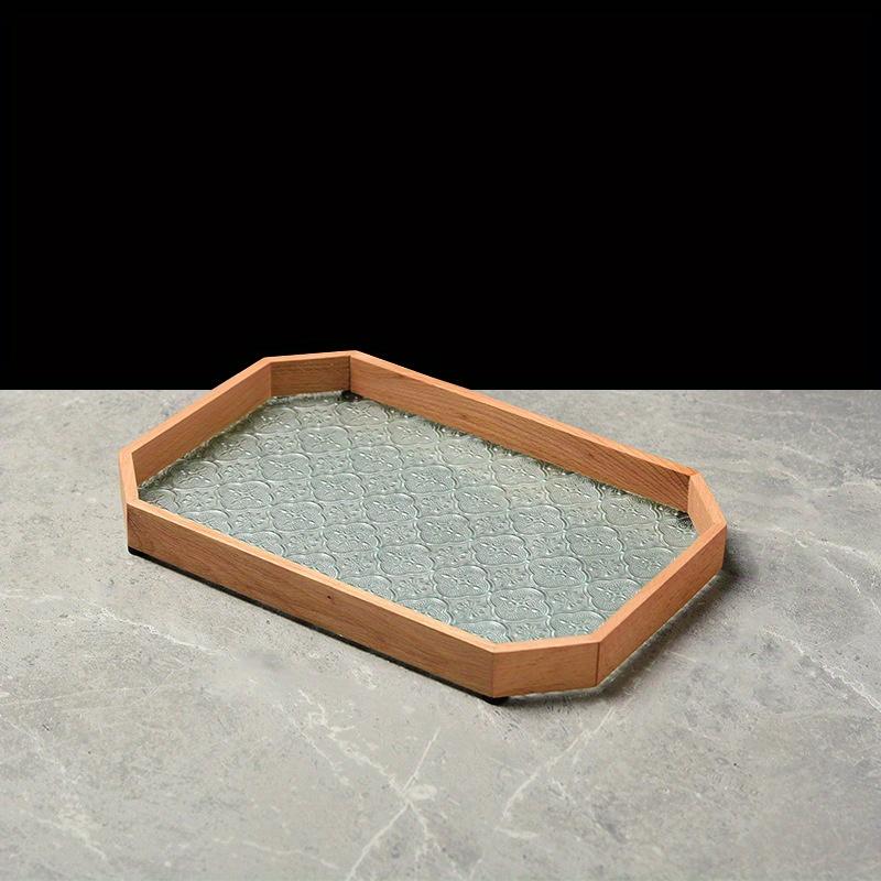 Black/White Square or Octagon 1pc Vintage Wood Crabapple Embossed Glass Desktop Tea tray,Walnut Snack Fruit Household Storage Tray.