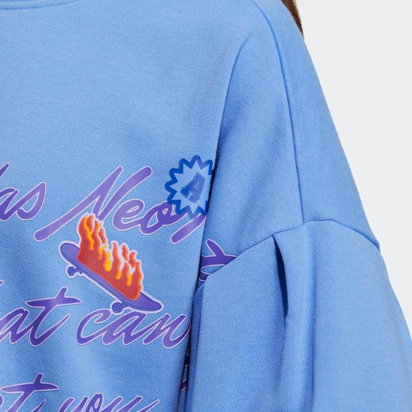 Adidas Neo Alphabet Print Sports Long Sleeve Crew Neck Sweatshirt Women Tops Blue IA6772