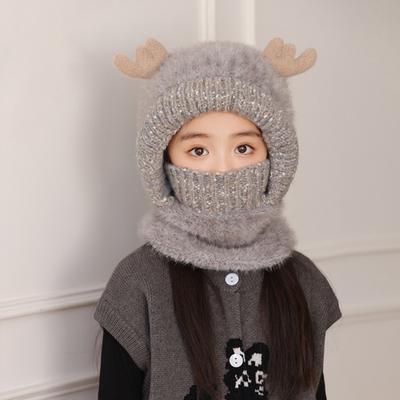 Kids Hat Hooded with Full Deer Ear Design Cold Face Guard Cartoon Scarf Headgear