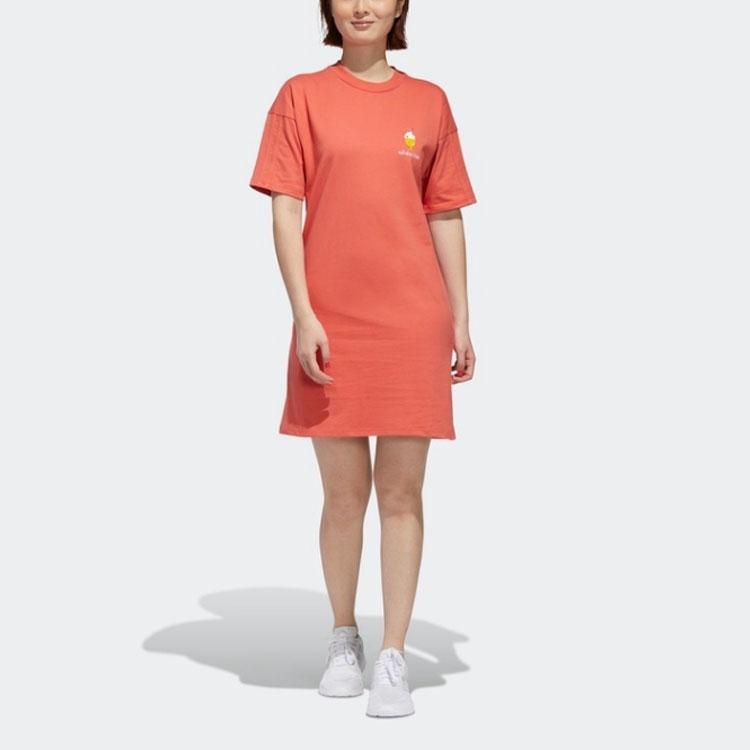Adidas Neo Printed Loose Short Sleeve Dress Women dresses Orange GP5809