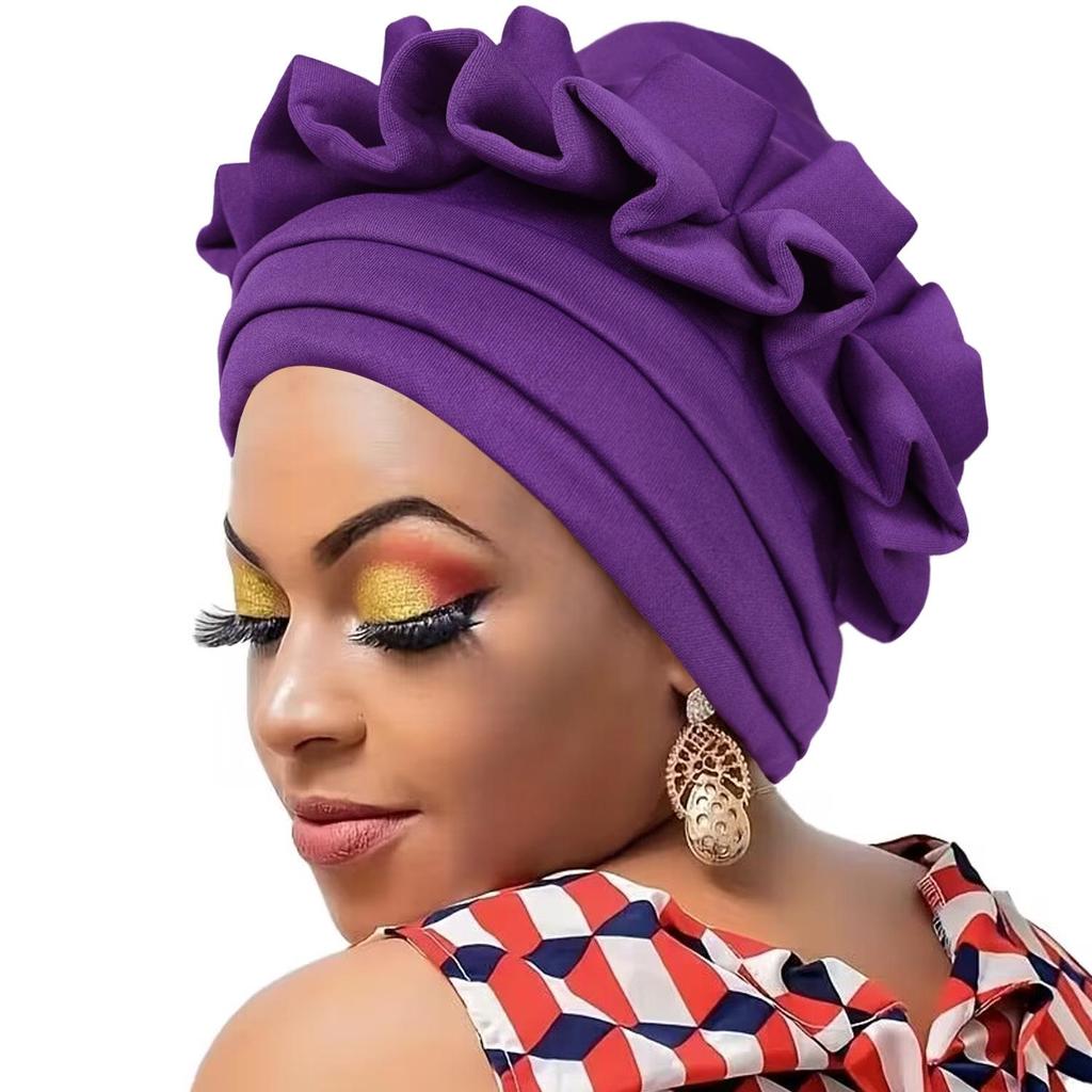African Fashion Pineapple Flower Headscarf Hat - Versatile Solid Color Wrap for Women