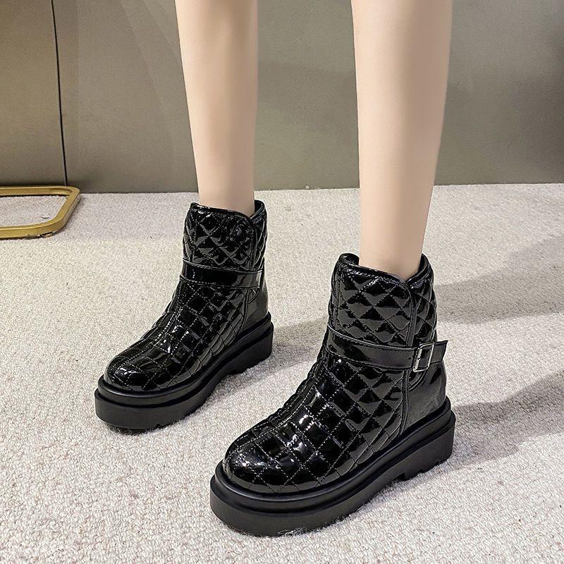 Fashion Waterproof Round Toe Leather Booties Plush Warm Platform Women's Snow Boots Trend 2025 New in Designer Luxury Ladies Shoes Sale