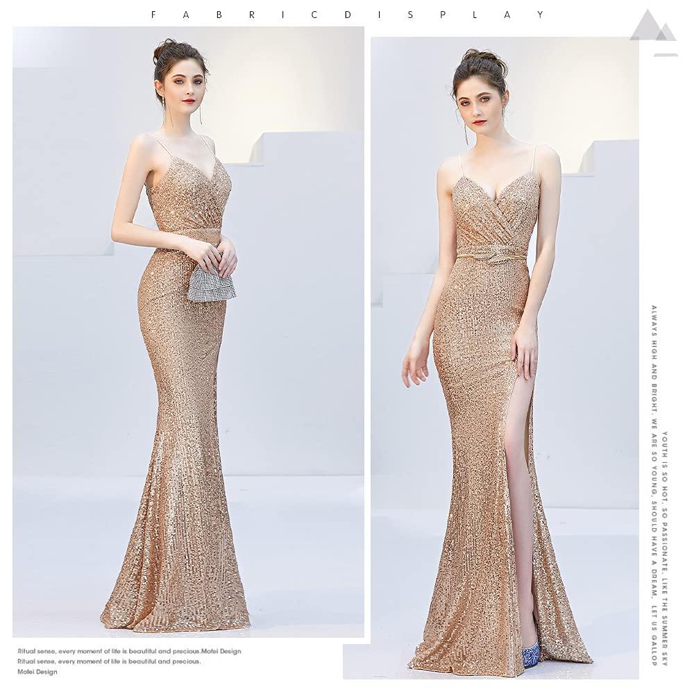 Long Party Sequined Back Elegant Slit Dress with Perfect for and Parties [polar lander] Dress, Tight, Sexy, Off-the-Shoulder, Ruffle, Pads, Reunions,