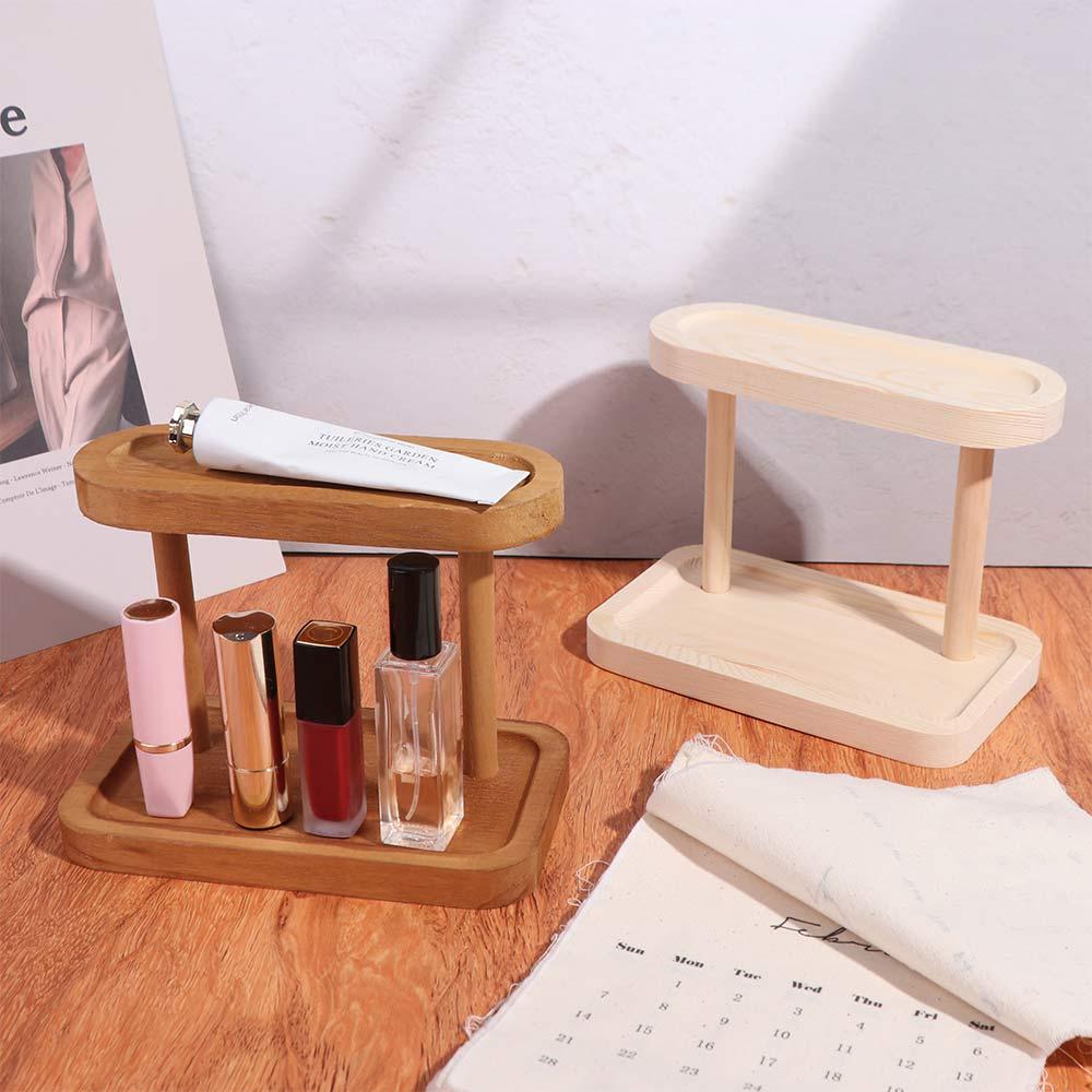 Cosmetics Shelf Wood Double Layer Storage Rack Display Rack Desktop Organizer  Office