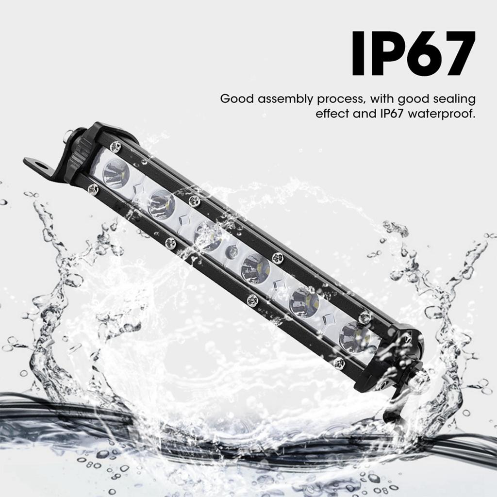 7in 18W 6LED 6000K White Work Light IP67 Ultra Slim Lamp Bar Stripe for Offroad Ships Auto