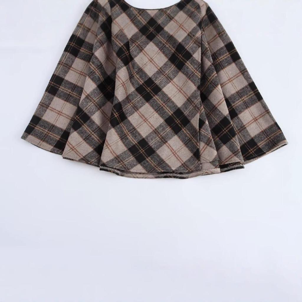 2025 Spring Women's European-American Fashion Plaid Cape Coat