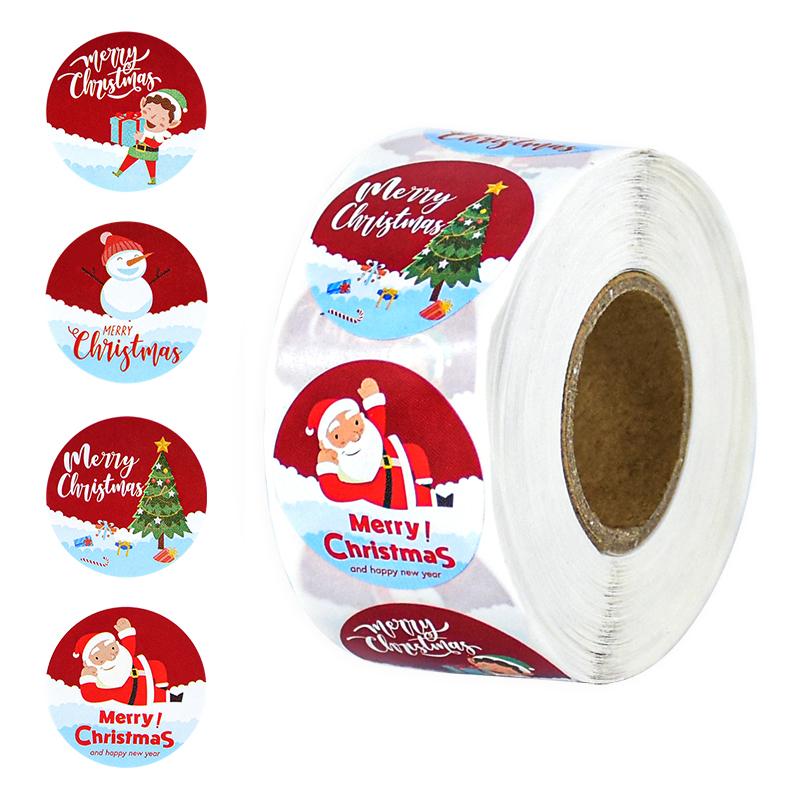 500pcs/roll Merry Christmas Label Stickers Cartoon Santa Claus Xmas Tree DIY Gift Box Baking Package Sticker New Year Decor