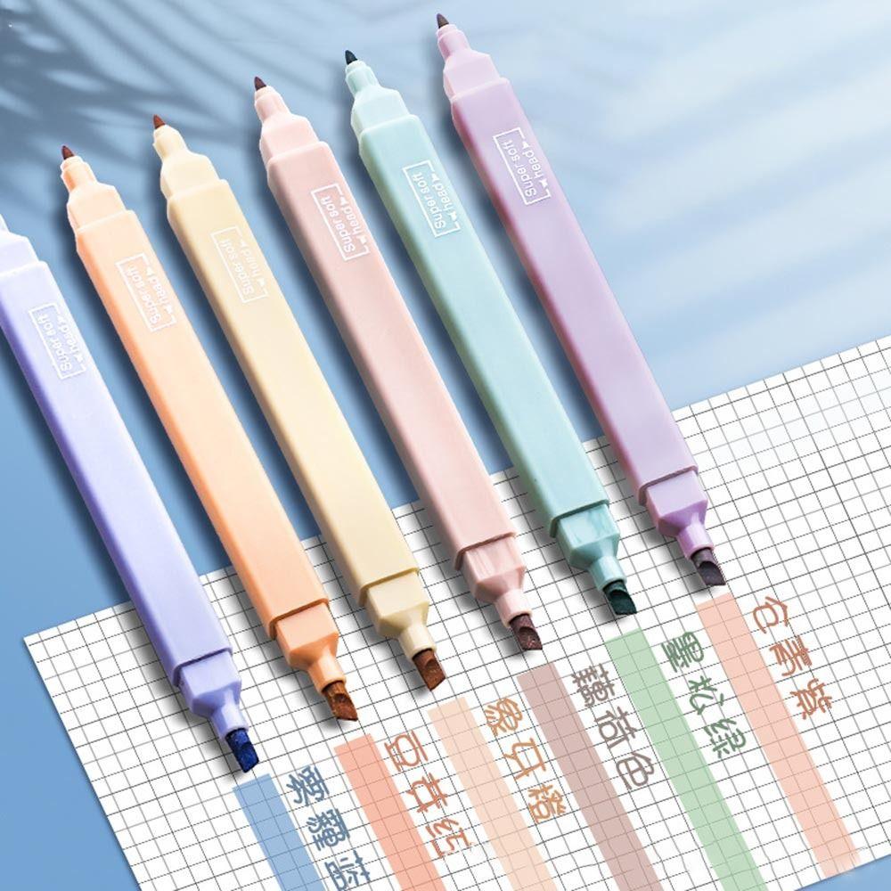 6Pcs/Set Soft Tip Pastel Highlighters Double Headed Hand Account Pens  School Office Supplies