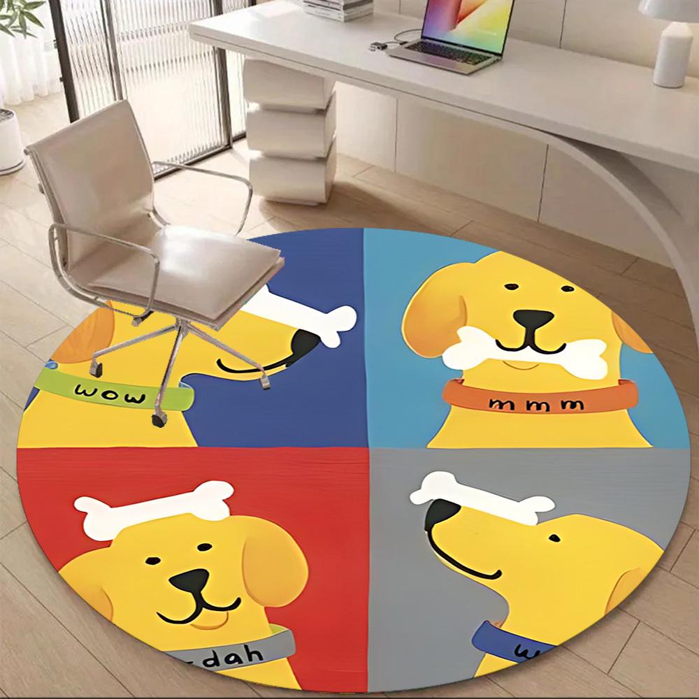 1PC Dogs Bones Office Round Area Rug, Mat Suitable For Office, Under Office Chairs Bedroom Living Room Home Decor, Room Deco