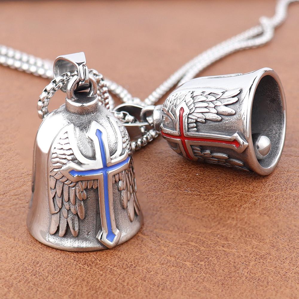 Vintage Stainless Steel Luck Bell Pendant Charm Riding Amulet Necklaces For Men Fashion Motorcycle Hip Hop Rock Party Jewelry
