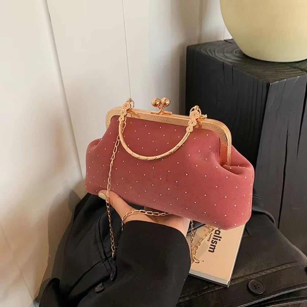 Elegante Borsa a Mano da Sera con Strass Manico Superiore Monocolore Borsa a Tracolla con Catena Borsa a Spalla
