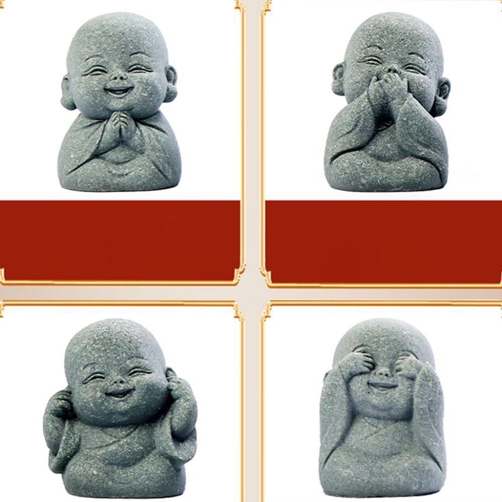 Serviceable Little Monk Figurine Sandstone Desktop Cculpture  Table Centerpieces