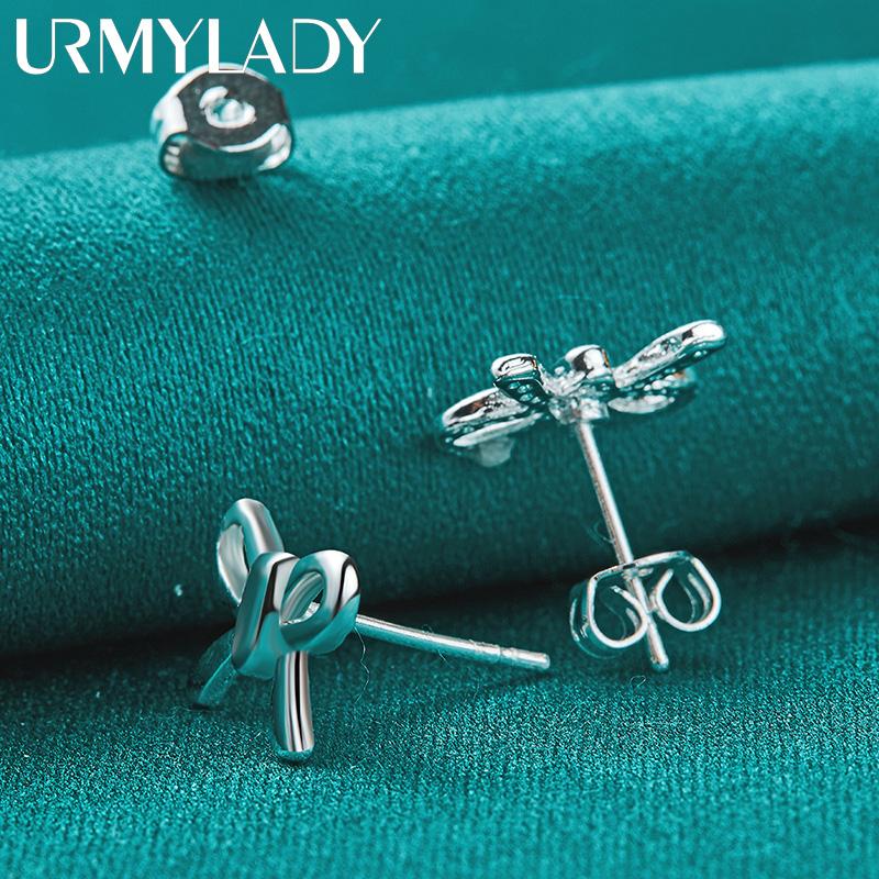 925 Sterling Silver Charms Bowknot Stud Earrings for Women Creativity Party Jewelry