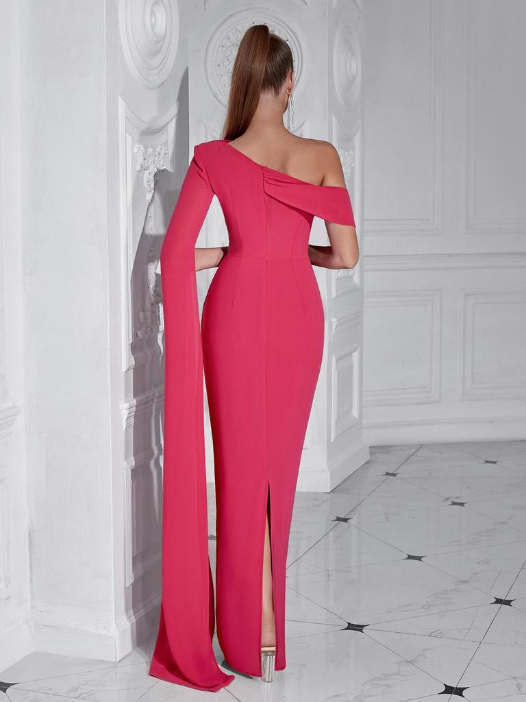 Elegant One-Shoulder Floor-Length Cocktail Gown
