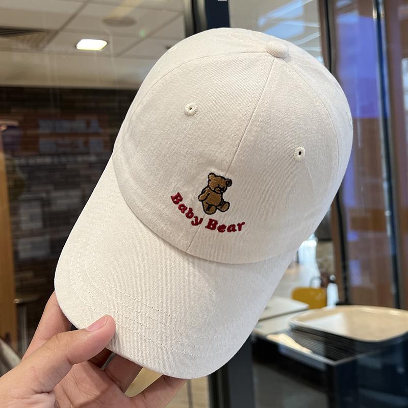 Cute cartoon bear embroidered baseball cap female summer versatile sunshade big head circumference showing face small peaked cap