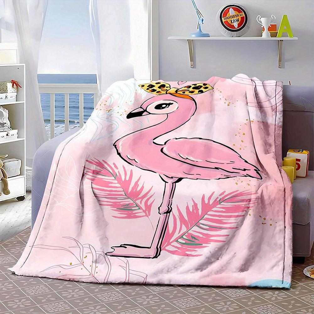 Cute pink cartoon flamingo Flannel printed blanket suitable for all seasons suitable for living room office sofa and travel
