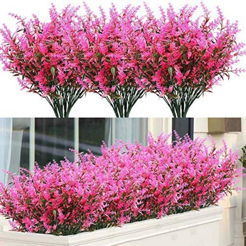 8pcs Faux UV Resistant Fake Flowers Artificial Plants Plastic Decor Outdoor Plastic Lavender Fake Flower Wedding Accessories