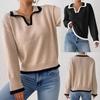 Damenoberteile Damen Casual Polo Revers Kontrastierende Spleißung Sockel Casual Locker Elegant Pullover