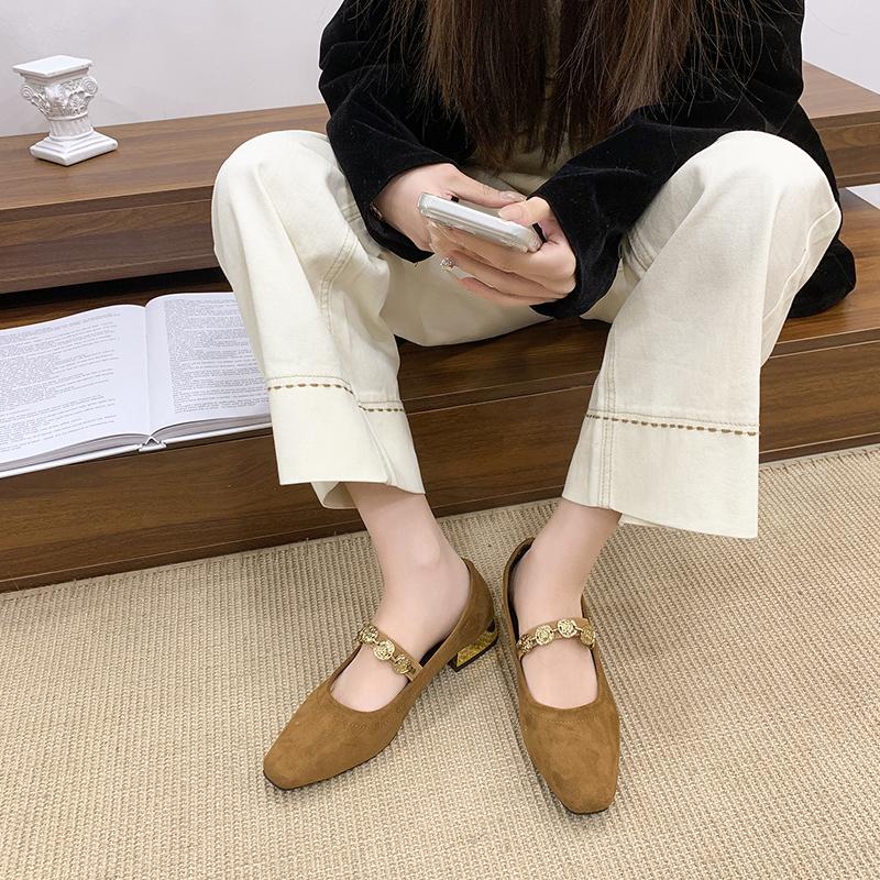 

French Suede Mary Jane Shoes 2026 New Comfortable Spring and Autumn Shallow Single Shoes for Women 41 коричневий