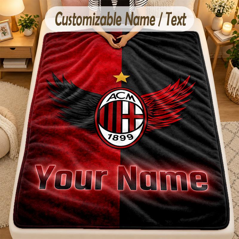 Flannel BlanketAC Milan Custom Name Text Personalized Soft Warm Throw Blanket Home Decor Gift